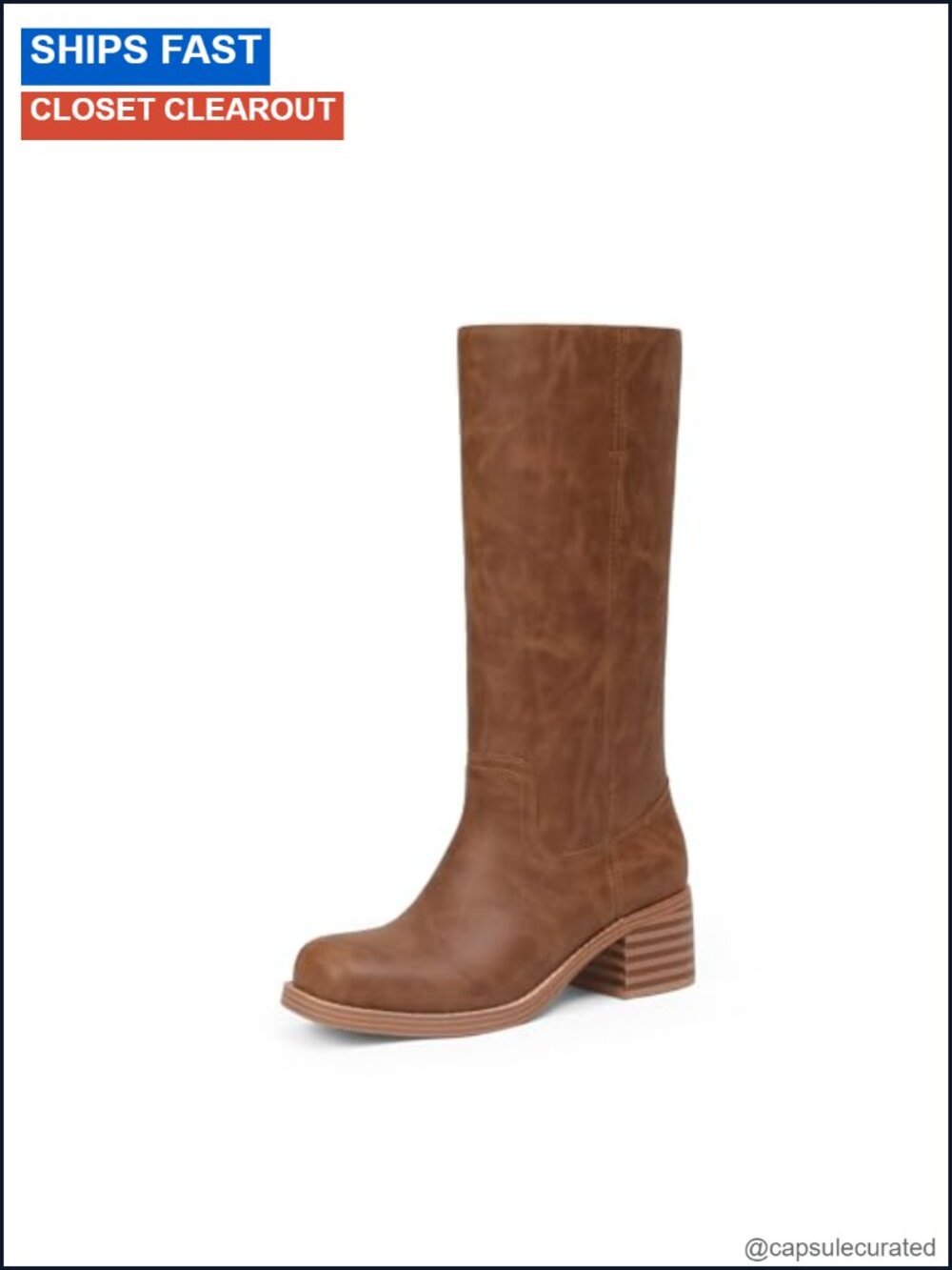 Women's Mid Calf Boots Square Toe Block Low Heel Faux Leather Chelsea Ankle